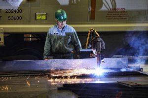 A Cathcart Rail employee welds metal A Cathcart Rail employee welds metal